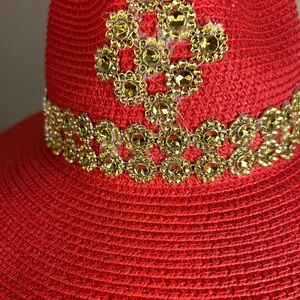 Elegant Red and Gold Women's Hat